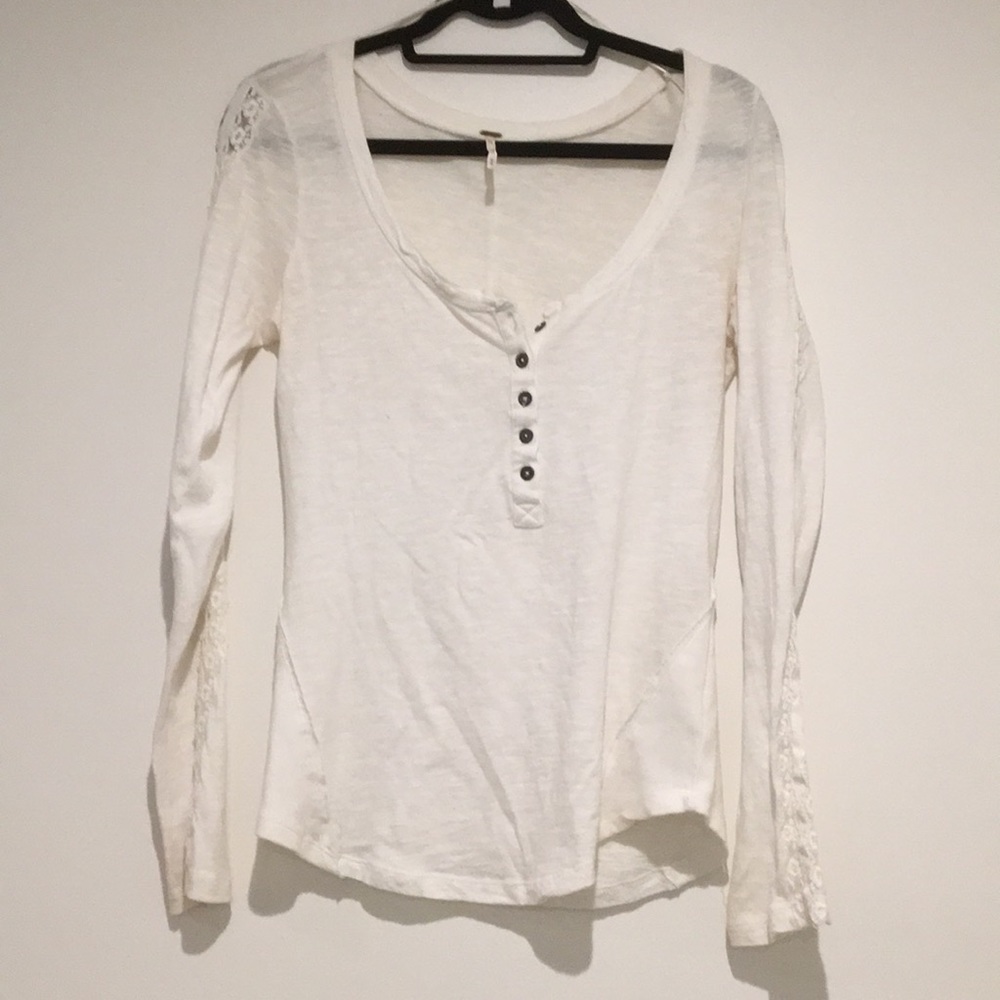 Free people long sleeve white button up top